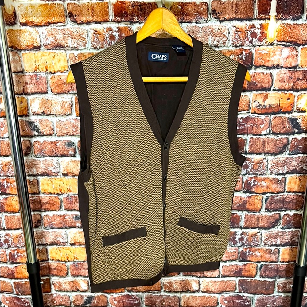 Chaps Brown and Tan sweater Vest dapper men’s medium professor business